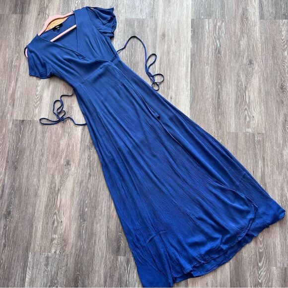 Lulus heart of marigold denim blue wrap maxi dress - Picture 2 of 9